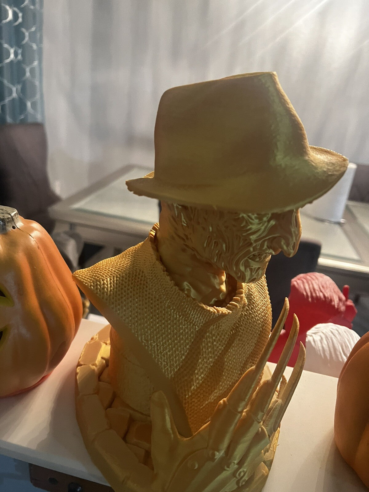 Freddy Krueger Gold Bust with Boiler Room Stand – 10” Nightmare Display