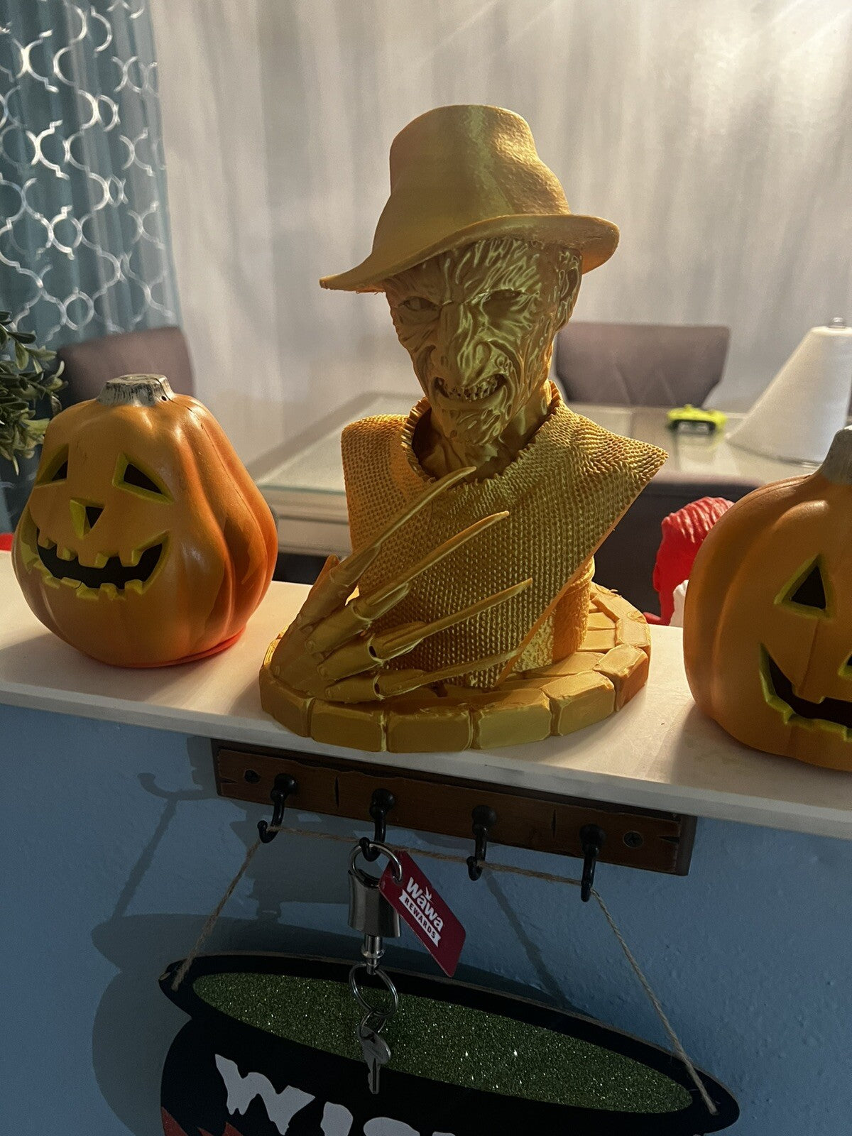 Freddy Krueger Gold Bust with Boiler Room Stand – 10” Nightmare Display