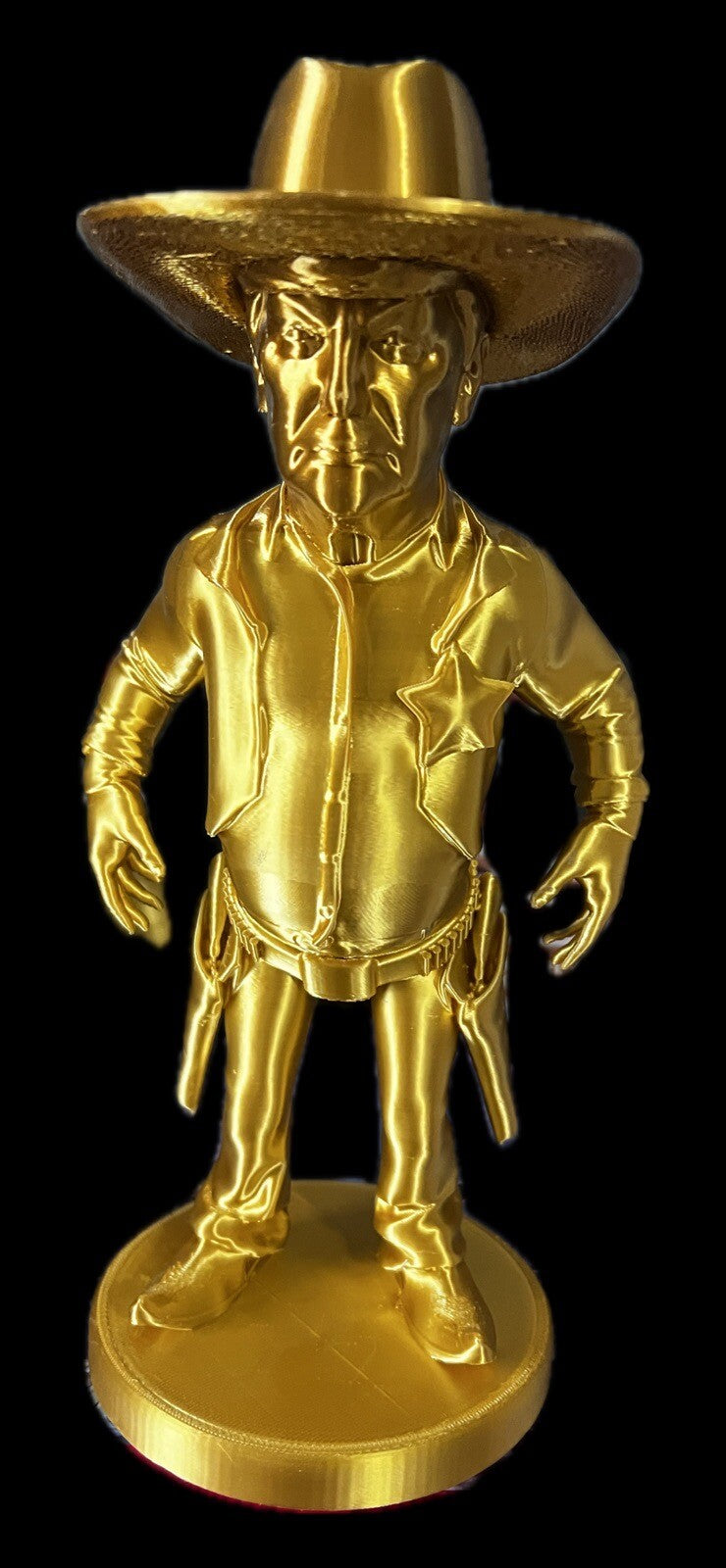 Golden Sheriff Donald Trump – 250mm Tall 3D Printed Figurine with Six-Shooters & Bullets